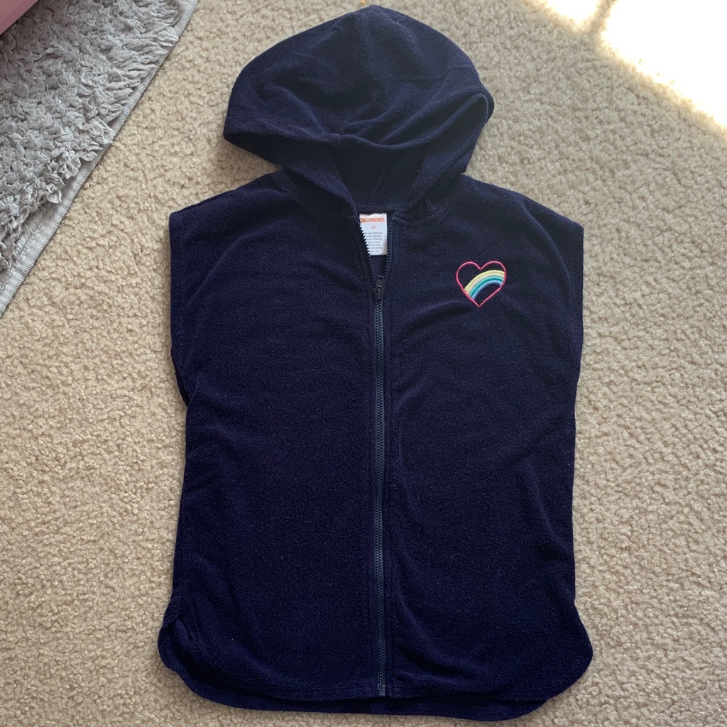 Gymboree Navy Zip-Up Swim Coverup With Rainbow Heart Accent